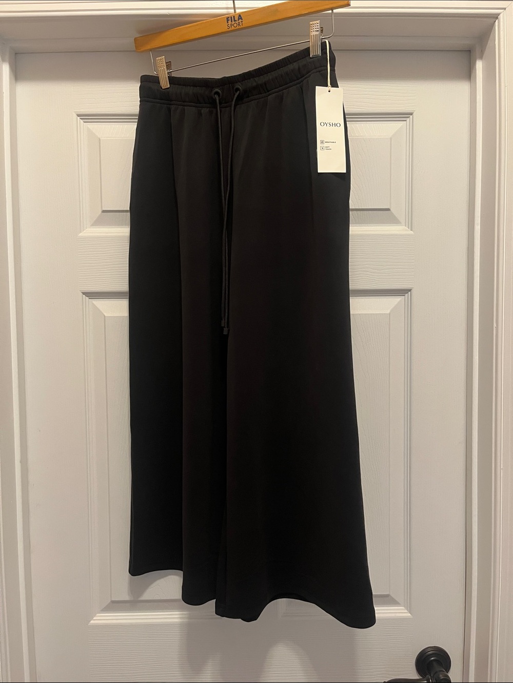 NWT Oysho Black scuba Wide-Leg Drawstring crop pants S